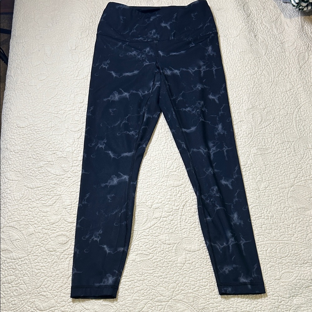 90 Degree By Reflex Navy Marble-Print Leggings